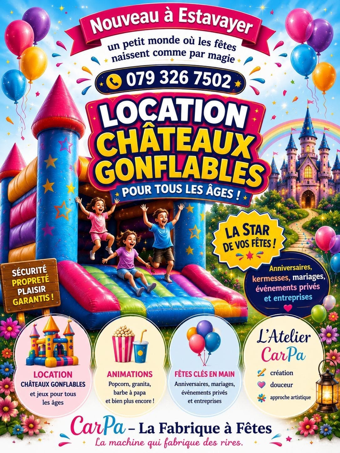 Affiche CarPa — La Fabrique à Fêtes : location de châteaux gonflables pour tous les âges